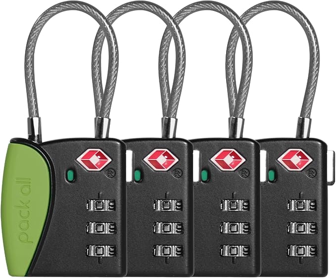 pack all TSA Approved Cable Luggage Locks, 3 Digit Combination Padlocks by packall