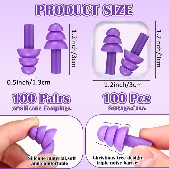TrelaCo 100 Pairs Ear Plugs Bulk, NRR 29dB Reusable Silicone Ear Plugs - Image 2