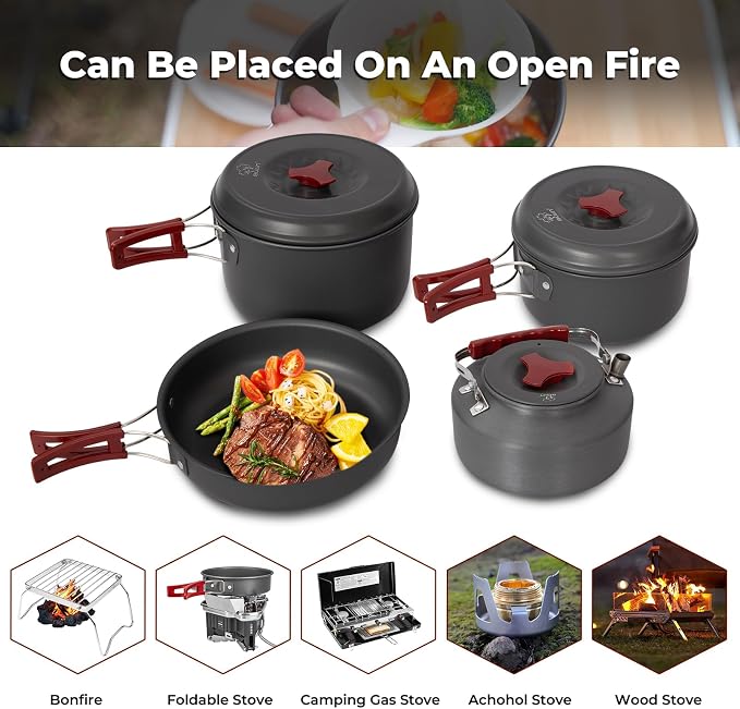 Bulin 24/13/11/8/4 PCS Camping Cookware Mess Kit Lightweight Backpacking - Image 3