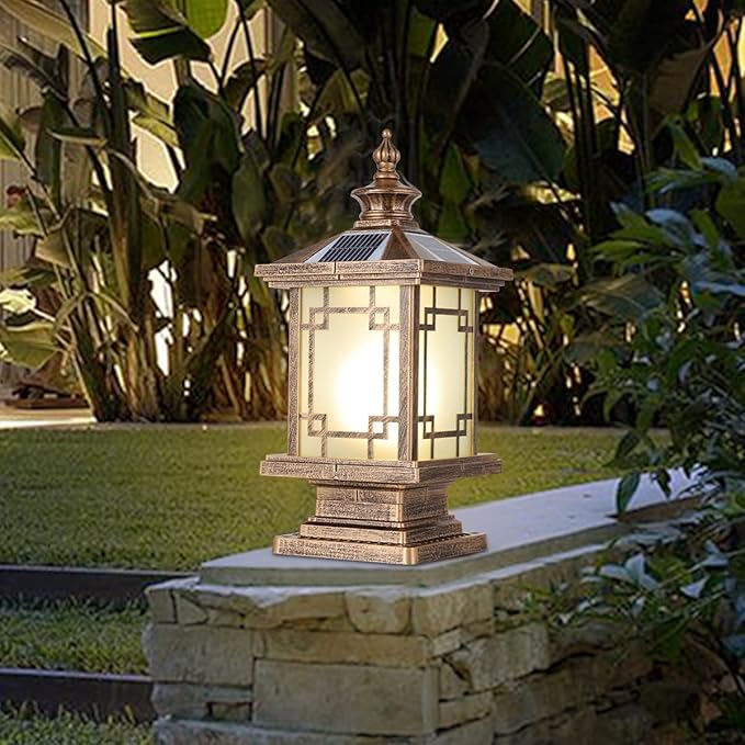 LED Solar Post Light Outdoor, Aluminum Fence Post Cap Lamp Remote Control by PTOUG