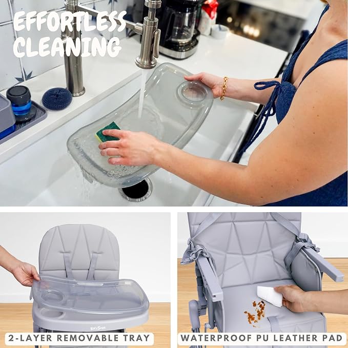 Foldable Baby High Chair with Easy Clean Double-Layer Tray, Adjustable Foot Rest - Image 2