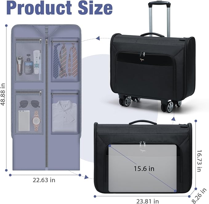 Softside Rolling Garment Bag, Large Duffle Garment Bag - Image 4