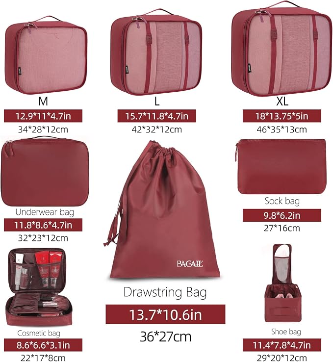 BAGAIL 8 Set Packing Cubes Luggage Packing Organizers - Image 2
