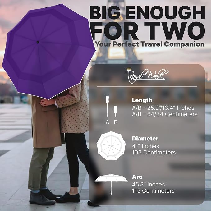 Royal Walk Windproof Folding Travel Umbrella Compact and Strong Luxurious Real - Image 2