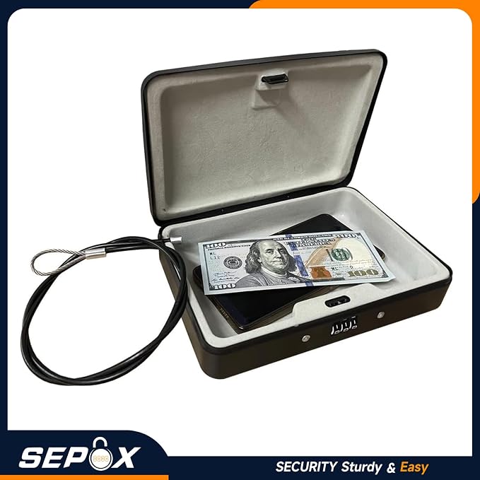SEPOX® 2Pcs Water/Fire-Resistant Portable Security Case Lock Box Steel - Image 4
