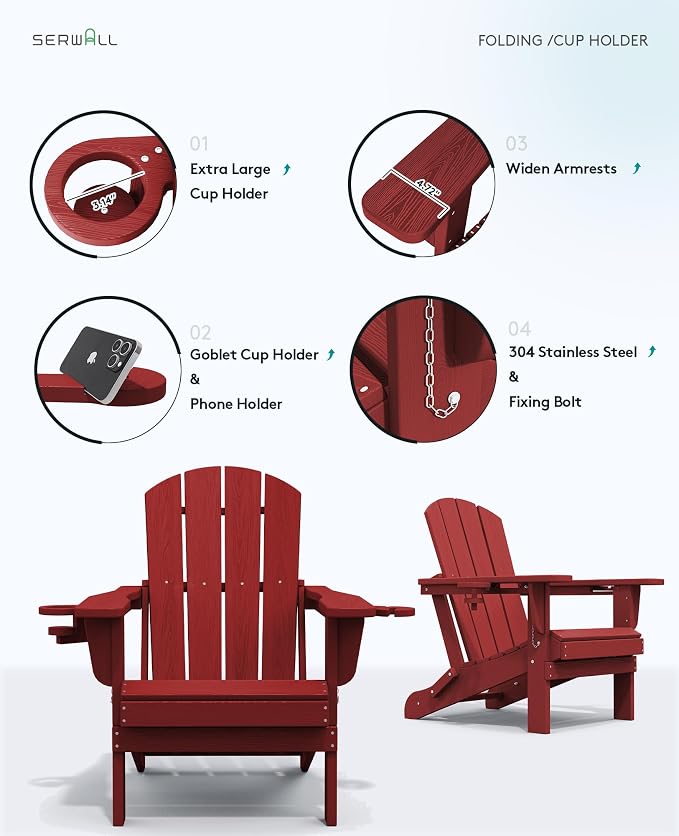 SERWALL Adirondack Chair with Cup Holders - Image 8