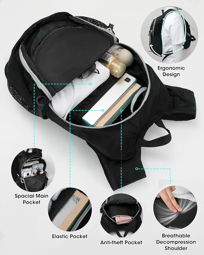 Small Hiking Backpack with Front Phone Holder, Packable Back pack with Chest - Image 7