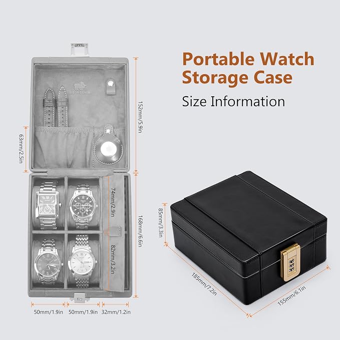 BISON DENIM Watch Box, 4 Watch Travel Case - Image 2