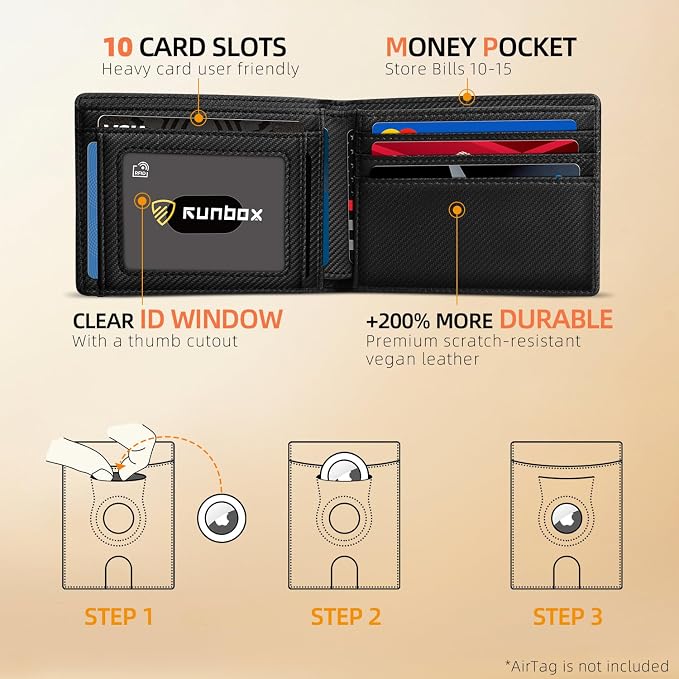 RUNBOX AirTag-Wallet-Mens-Slim-RFID Blocking Wallets Leather - Image 2