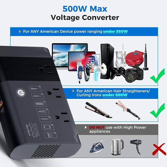 500W Pure Sine Wave Voltage Converter US to Europe, 220V to 110V Converter - Image 4