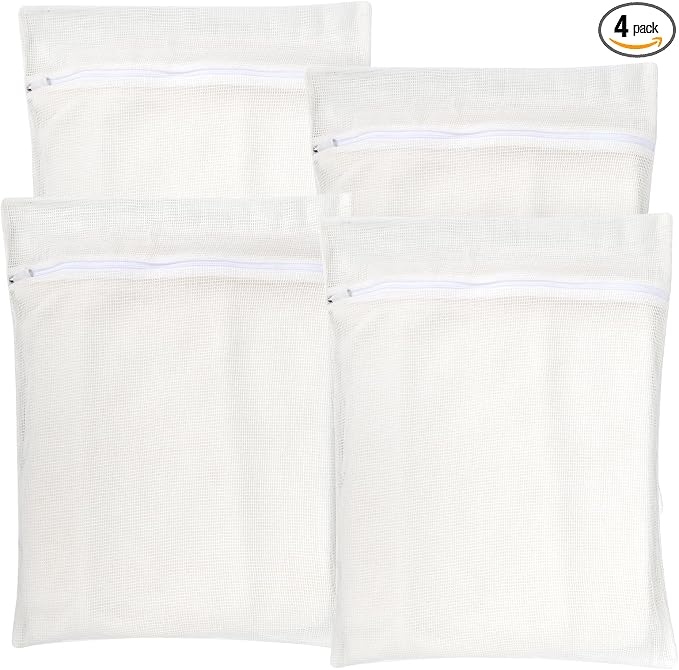 4-Piece White Large Durable Organic Cotton Mesh Laundry Bags by NAHADS