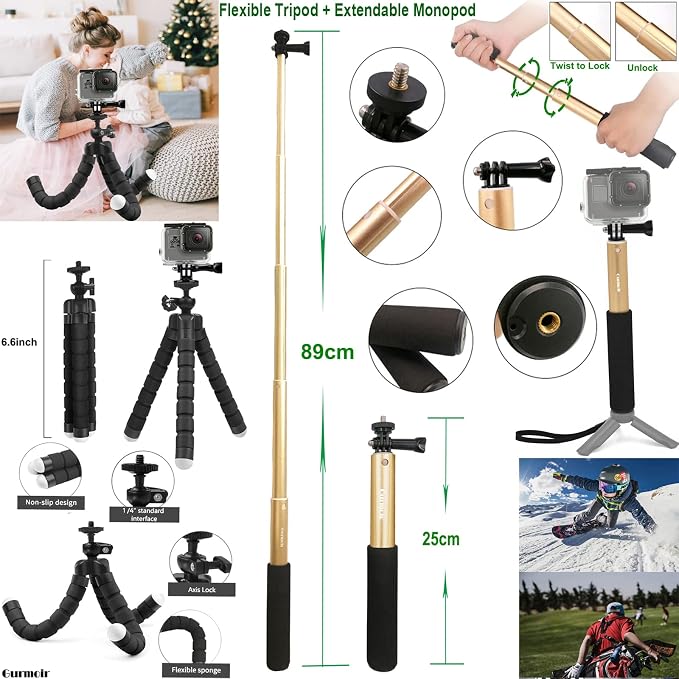 Gurmoir Accessory Pack for Go Pro 13 12 11 10 9 Hero, Full Essential - Image 4