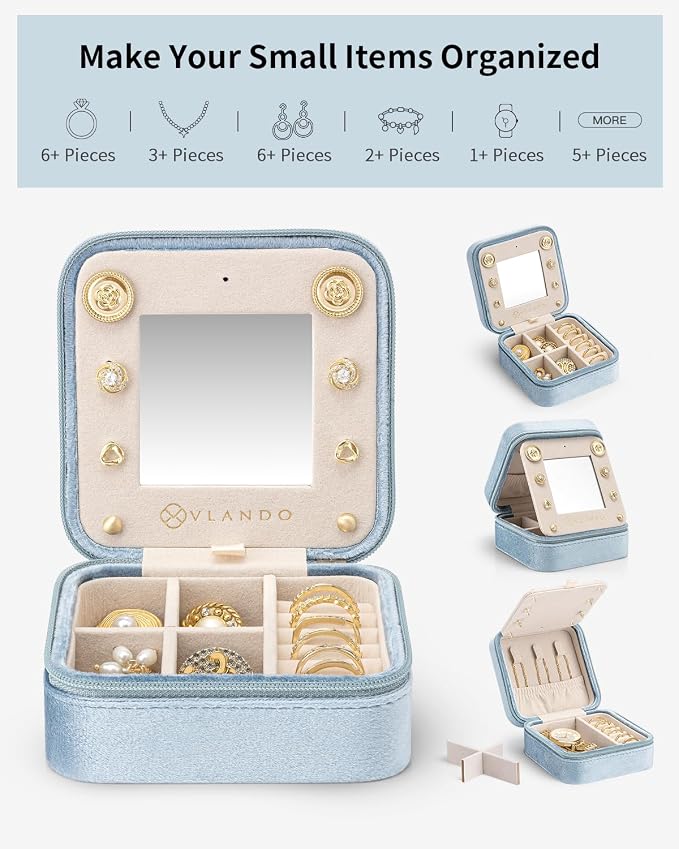 Vlando Velvet Travel Jewelry Case, Jewelry Travel Box - Image 5