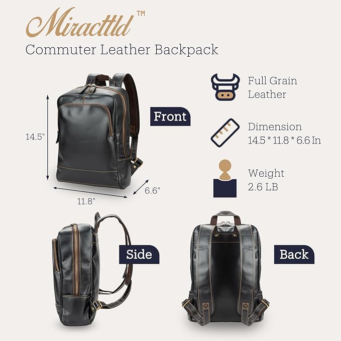 Leather Backpack for Men 15.6" Laptop Backpack 100% Madagascar top-Grain - Image 6