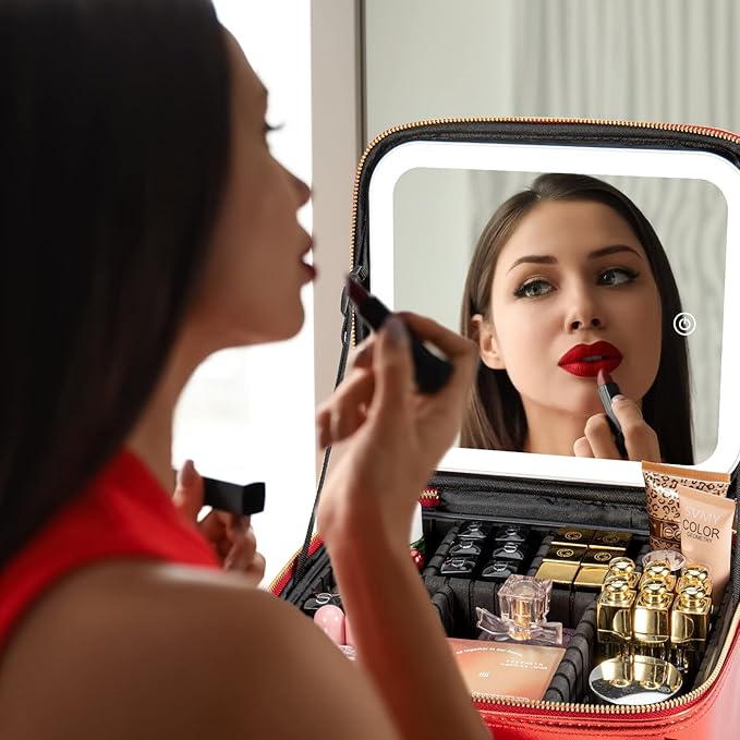 Makeup Travel Train Case with Mirror LED Light 3 Adjustable Brightness Large - Image 6