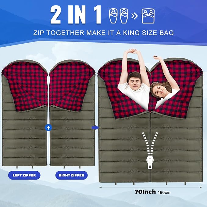 0 Degree Sleeping Bag Cotton Flannel Winter Cold Weather - Image 5