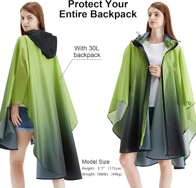 Rain Poncho Jacket Coat Hooded Zipper Style - Image 5