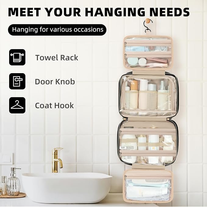 BAGAIL Hanging Toiletry Bag for Women Water-resistant Cosmetic Bag Large - Image 5