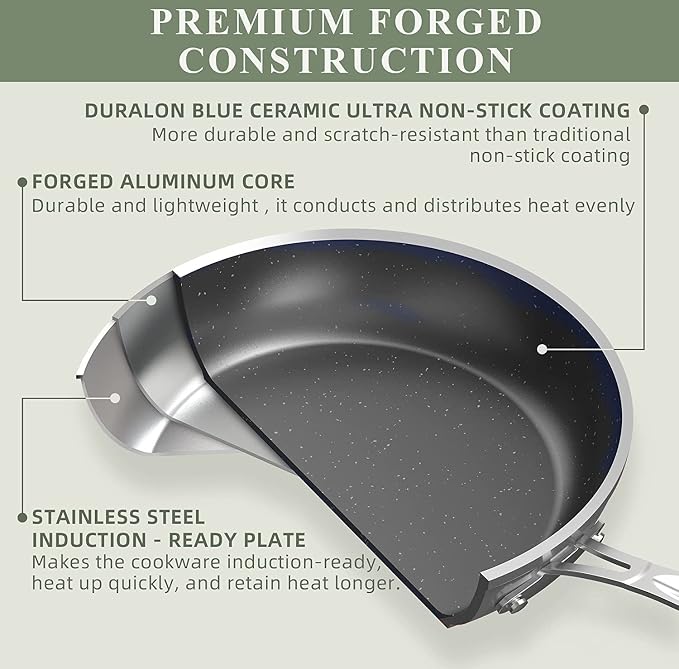 Nuwave Healthy Duralon Blue Ceramic Nonstick Coated 9pc Cookware Set, - Image 3