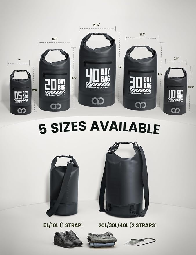 Lamicall Dry Bag Waterproof Backpack - 5L/10L/20L/30L/40L Roll Top Waterproof - Image 2