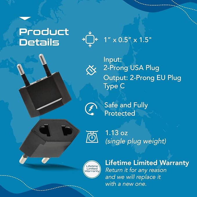 Ceptics USA, Canada to European Plug Adapter - Image 3