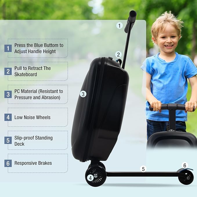 20" Scooter Suitcase for Kids, 2-in-1 Ride On Luggage - Image 2