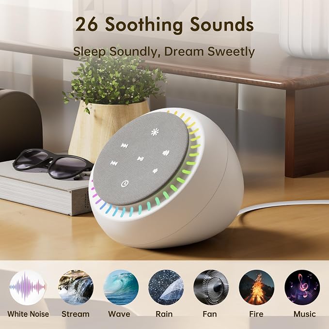 DreamSky Sound Machine for Sleep, 26 Sounds & RGB Night Light, USB-C Powered - Image 2