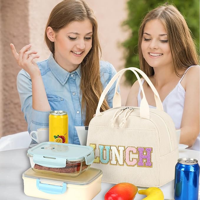 Bluboon Lunch Bag for Women Men Cute Corduroy Lunch Tote Bags Reusable - Image 7