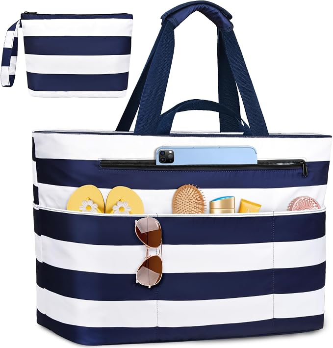 Extra Large Beach Bags for Women, Waterproof Sandproof Beach Tote Bag Zipper by ZENTREON