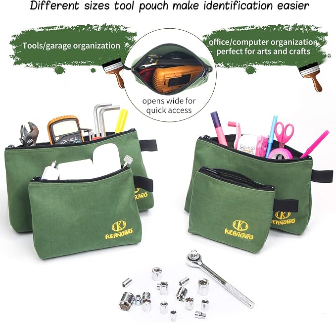 4 Pcs Upgrade Canvas Zipper Tool Pouch, 20 oz Heavy Duty Tool Bag, Water - Image 4