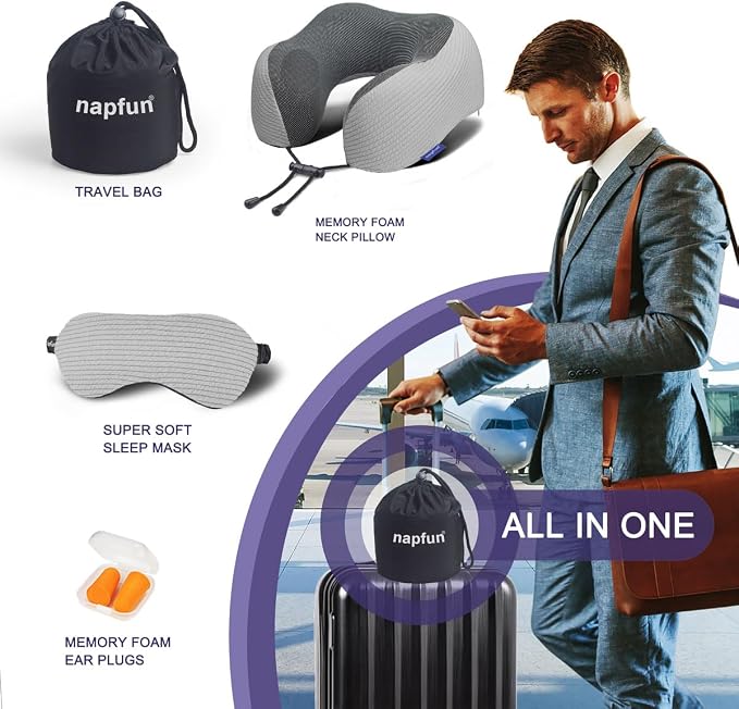 napfun Neck Pillow for Traveling, Upgraded Travel Neck Pillow for Airplane 100% - Image 6