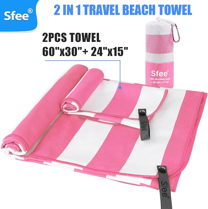 Sfee 2 in 1 Microfiber Beach Towel, Quick Dry Towel Camping Towel Travel Towel - Image 6