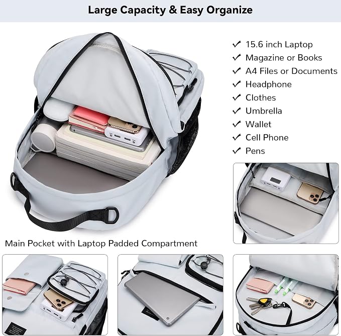Lohol Water Resistant Backpack for Travel School Work, Casual Daypack - Image 5