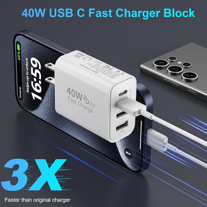 USB C Fast Charger Block, iPhone Charger Fast Charging Blocks 40W Multi Port - Image 2
