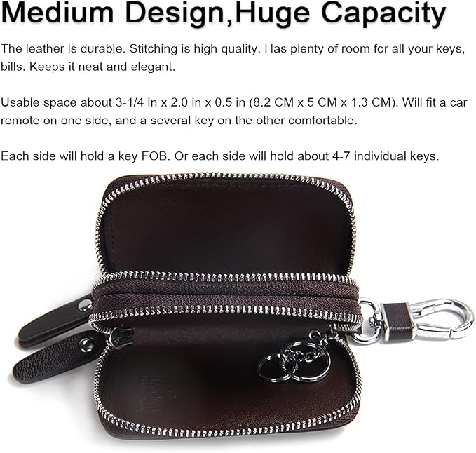 CONTACTS Car Key Case Small Leather Double Zipper Key Holder - Image 2