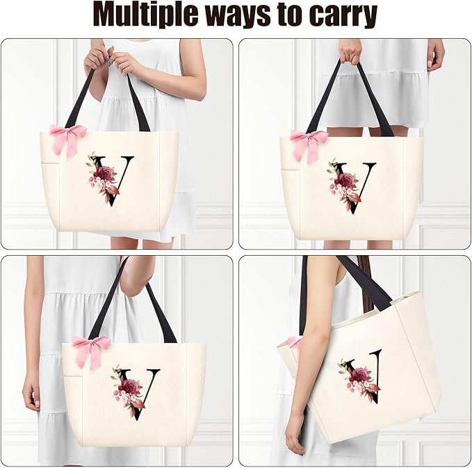 Vavabox Tote Bag, A-Z Initial Monogrammed Waterproof Tote Bag, Bridesmaid Gifts - Image 4