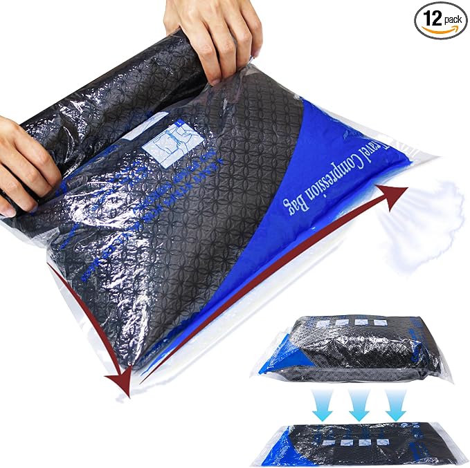 12 Pack Compression Bags for Travel | Vacuum Seal Storage Bags for Luggage & by MEIQIHOME