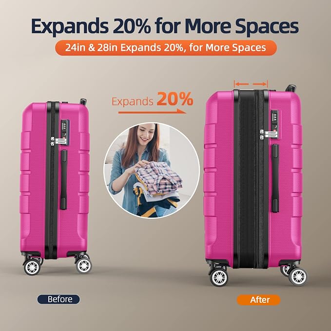 SHOWKOO Luggage Sets Expandable PC+ABS Durable Suitcase Sets Double Wheels TSA - Image 5
