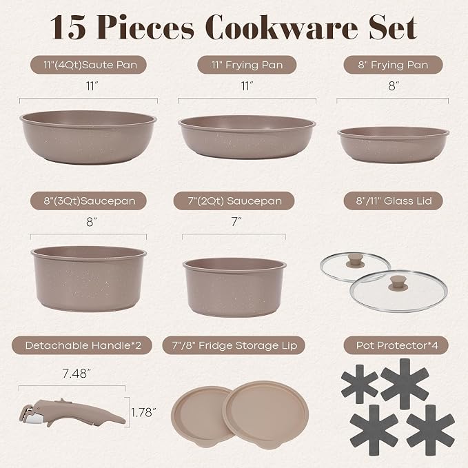 15Pcs Pots and Pans Set Non Stick, Cookware Sets - Image 2