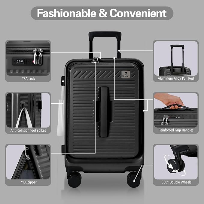 20 Inch Luggage with Spinner Wheels, Expandable Front Opening Suitcase 100% PC - Image 5