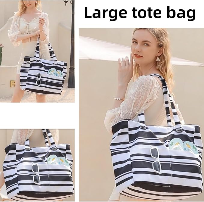 LEDAOU Large Beach Tote Bag Women Waterproof Sandproof Zipper Beach Tote Bag - Image 3