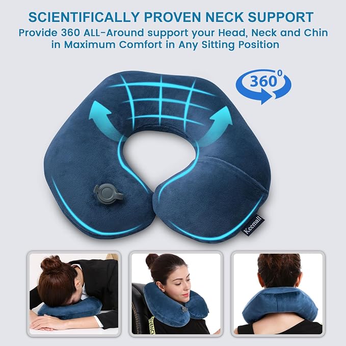 Travel Neck Pillow for Airplane, Compact Inflatable Neck Pillow for Traveling - Image 5