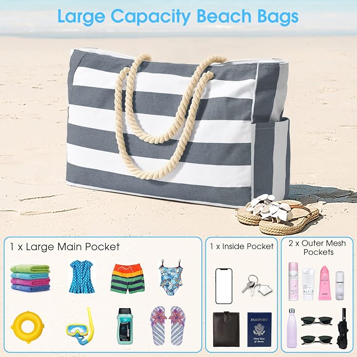 Becokan Beach Bag Large Beach Tote Bag - Image 8