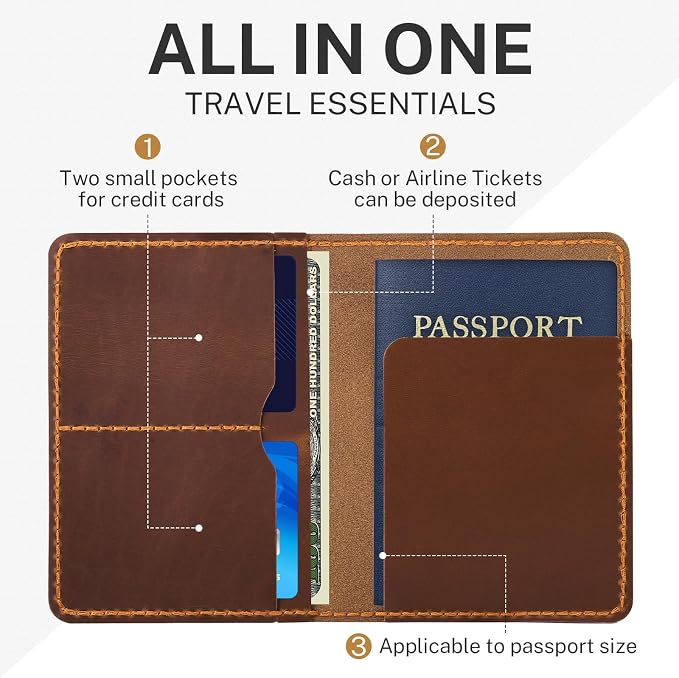 Genuine Leather Passport Holder, Wallet Cover Case - Image 3