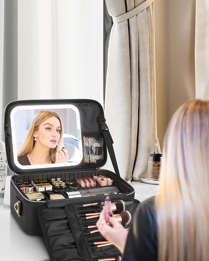 Relavel Makeup Bag with LED Mirror Travel Train Case Large Cosmetic Bags - Image 8