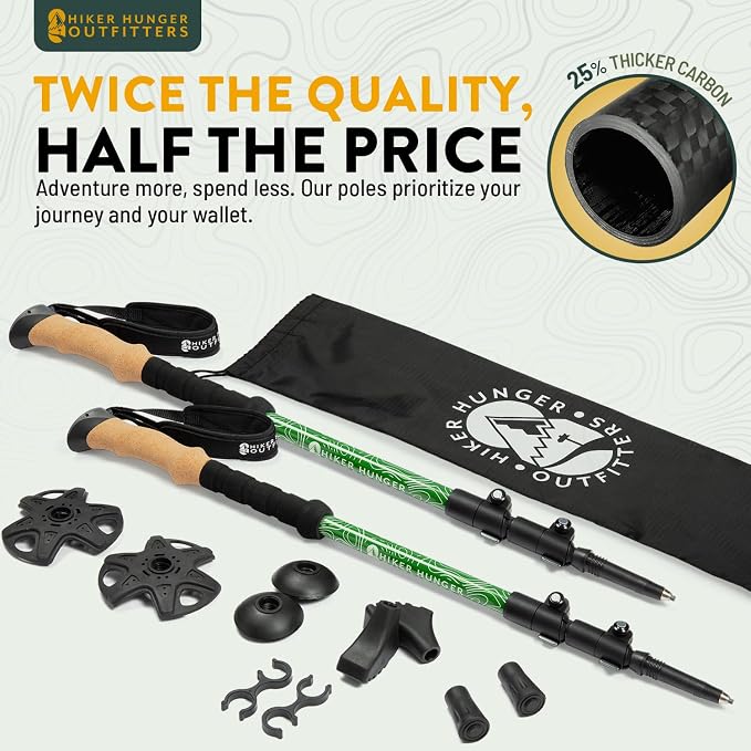100% Carbon Fiber Trekking Poles by USA Brand - Image 2