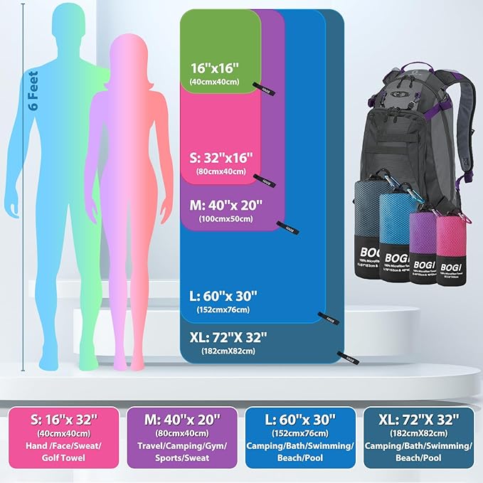 BOGI Microfiber Travel Sports Towel-Quick Dry Soft Lightweight Absorbent Compact - Image 2