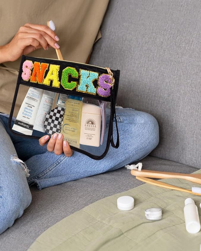2 Pcs Snack Pouch Chenille Letter Clear Zipper Snack Bag, Nylon Snack Pouch - Image 3