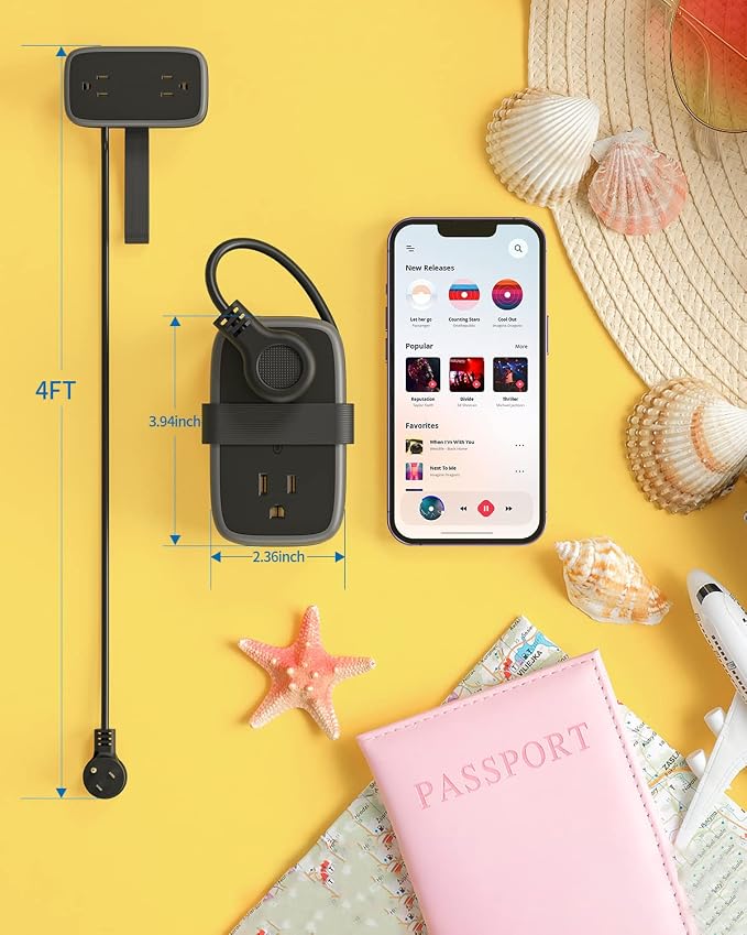 2 Pack Travel Power Strip with USB C Port, NTONPOWER Flat Plug Extension Cord - Image 2