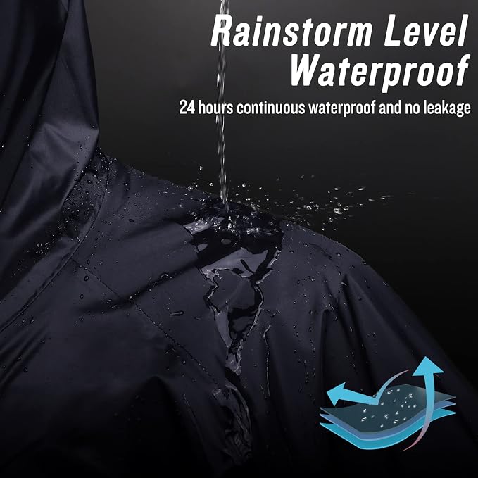 Mens Long Hooded Safety Rain Jacket Waterproof Emergency Raincoat Poncho - Image 4